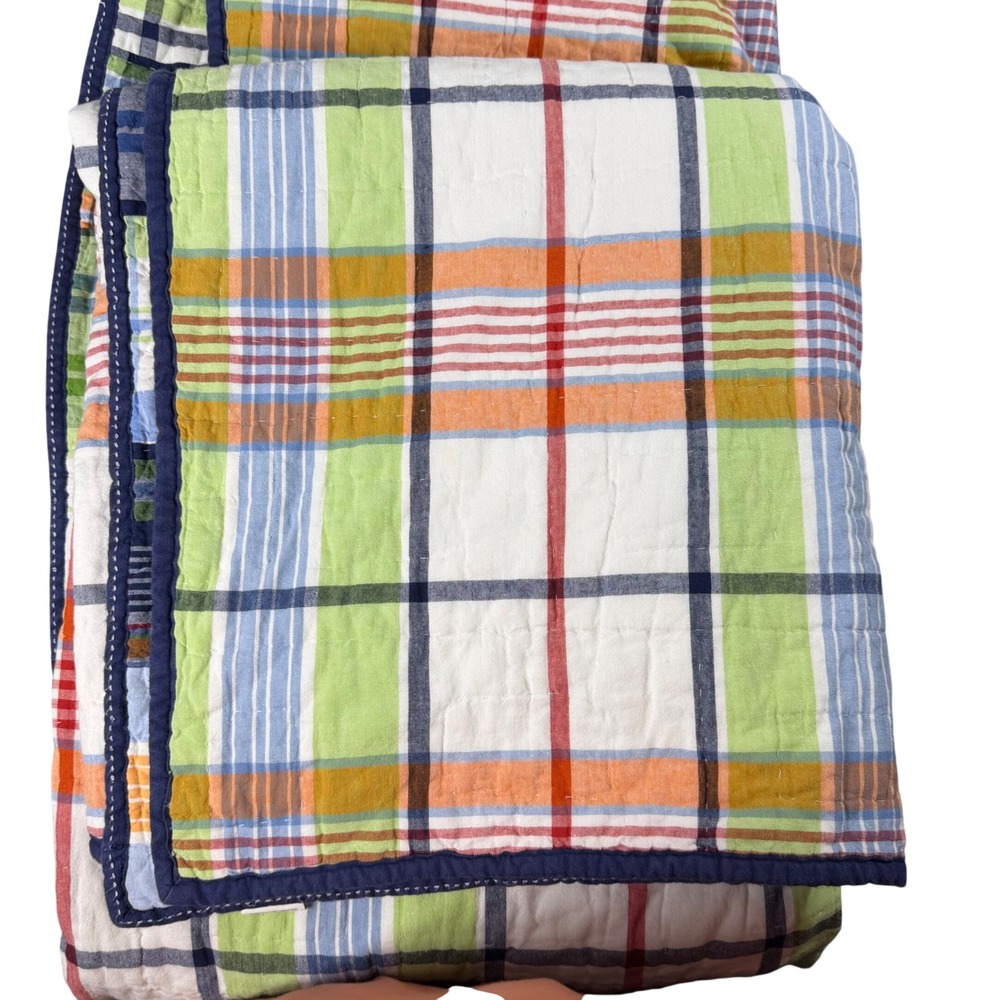 Pottery Barn Kids Plaid Patchwork Twin Quilt & Blackout Curtain Set Multi-Color